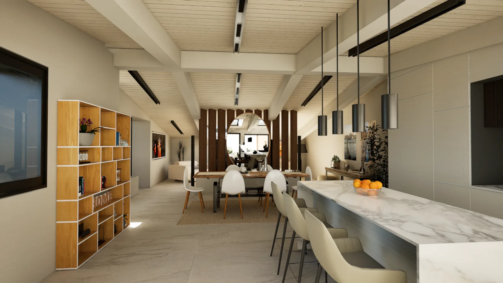 Cucina con isola in marmo bianco